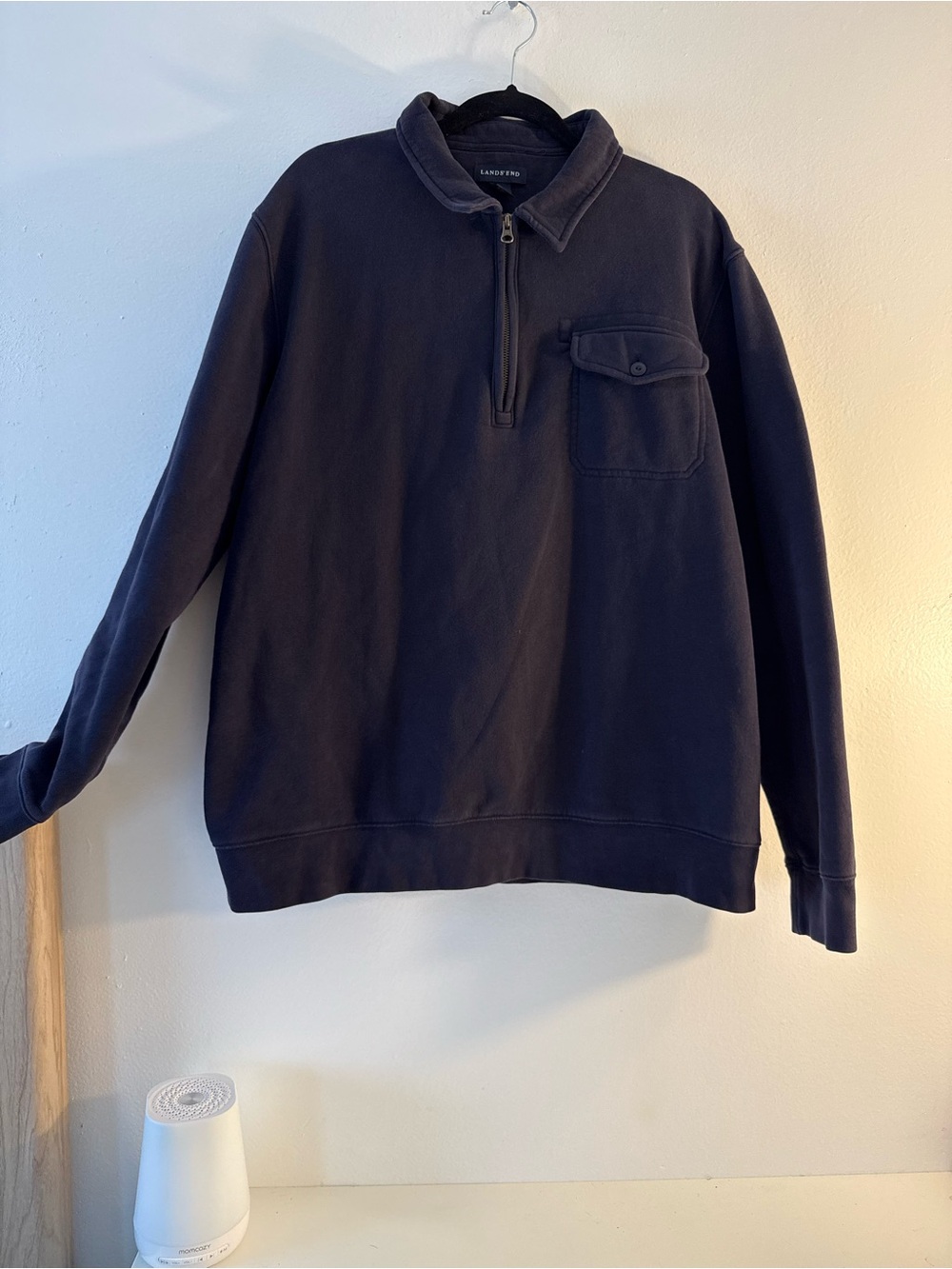 Lands' End Men's Zip-Neck Sweatshirt in Navy